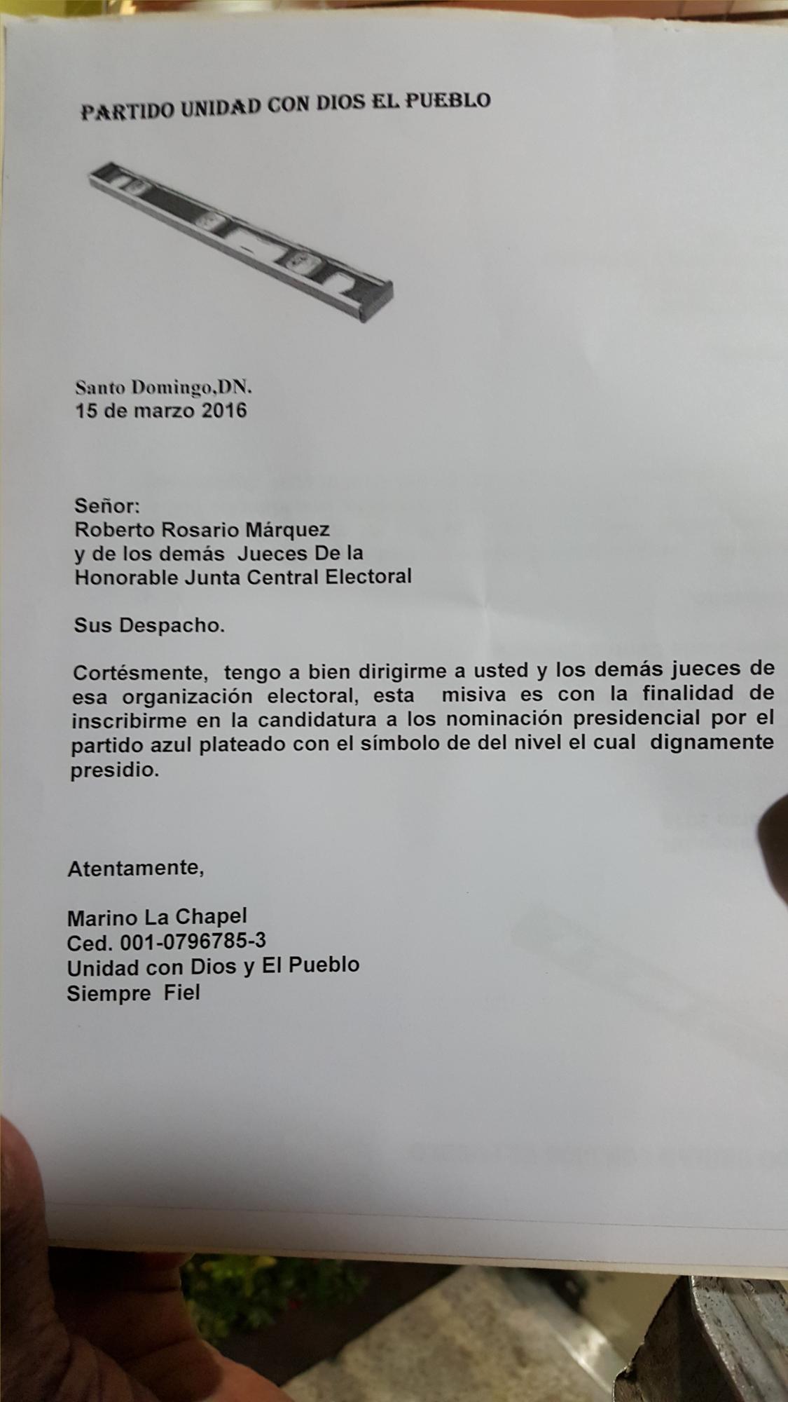 Carta dirigida al presidente de la  JCE