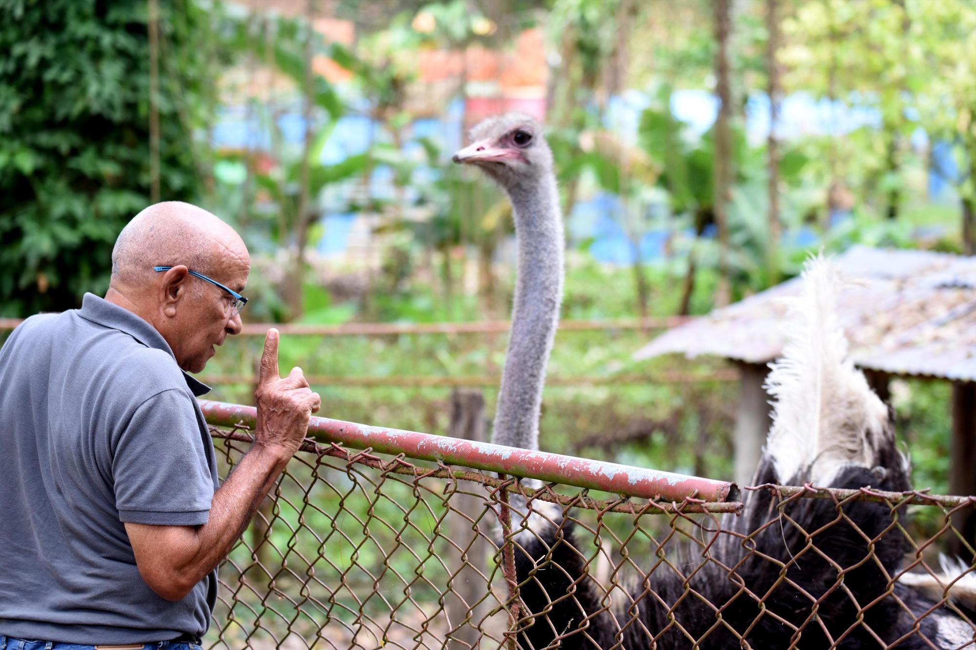 Alfonso Ortiz mientras ofrecía a declaraciones y mostraba parte de los animales del zoológico de Moca