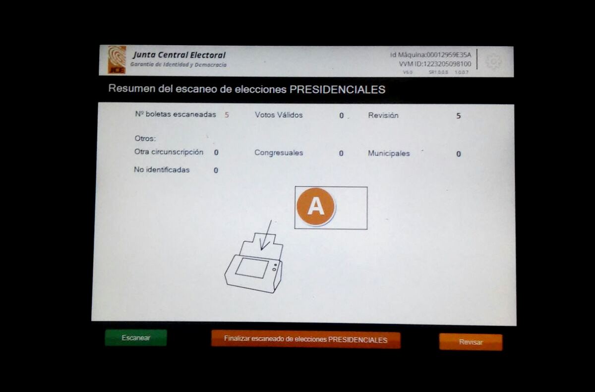 Una prueba del voto presidencial en centro ubicado en la escuela Patria Mella.