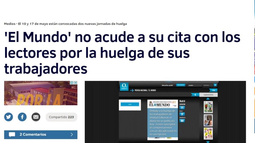 Huelga de empleados frena la publicación del diario español El Mundo    