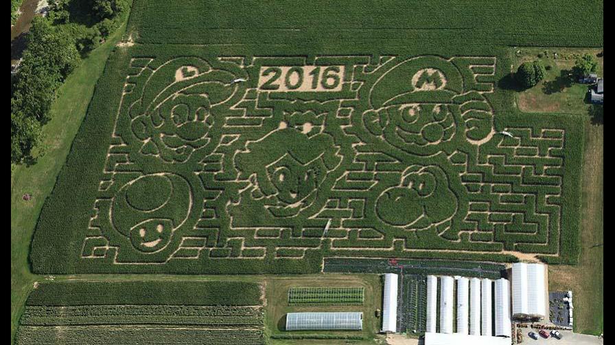 Crean en un maizal un gigante laberinto de Super Mario Bros