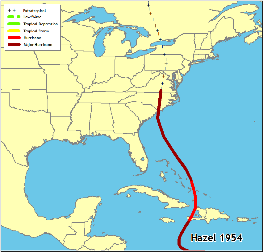 Hace 62 años el huracán Hazel trazó una ruta muy parecida a la de Matthew 