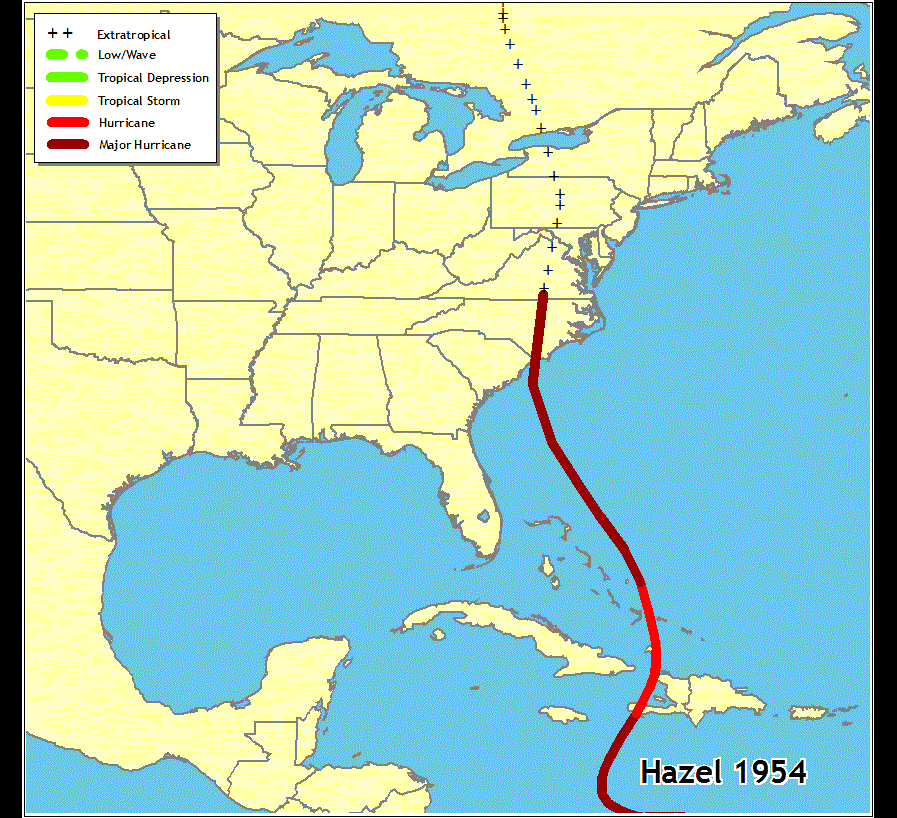Hace 62 años el huracán Hazel trazó una ruta muy parecida a la de Matthew 