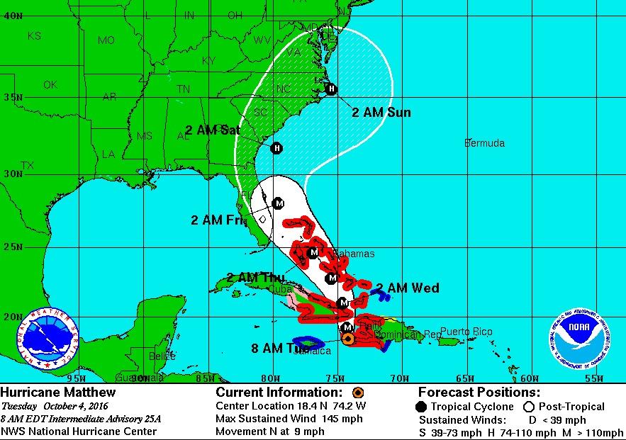 Ojo de potente huracán Matthew se encuentra en territorio haitiano