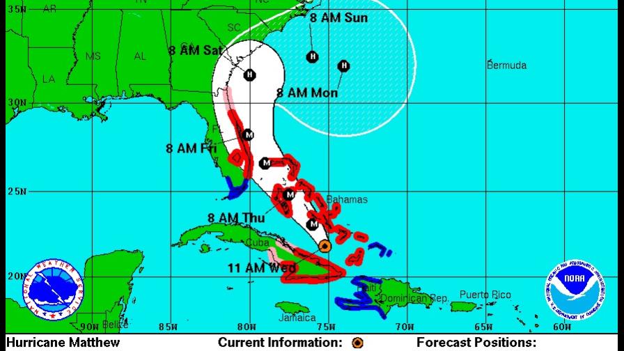 Huracán Matthew se intensifica de nuevo en su avance hacia las Bahamas