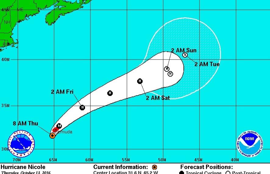 Potente huracán Nicole golpea en estos momentos las islas Bermudas 