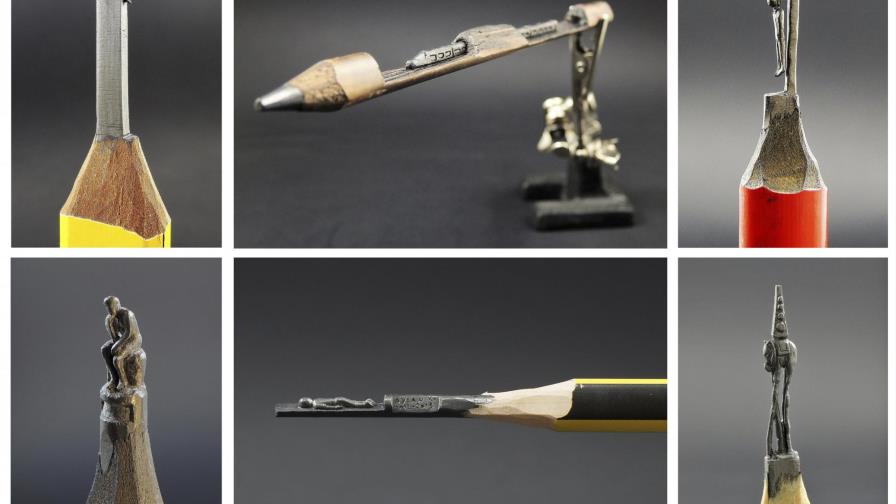 Hombre talla geniales esculturas en la punta de un lápiz