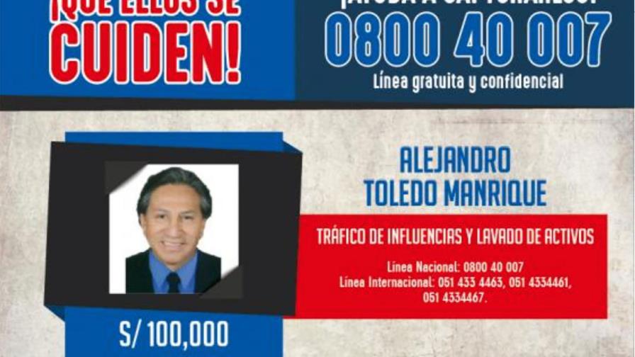 Perú inicia trámites para extraditar a expresidente Toledo desde EE.UU.
