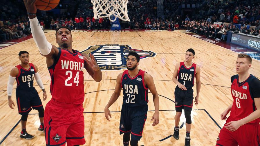 Karl-Anthony Towns anota 24 puntos; equipo del mundo vence a EEUU en juego de novatos