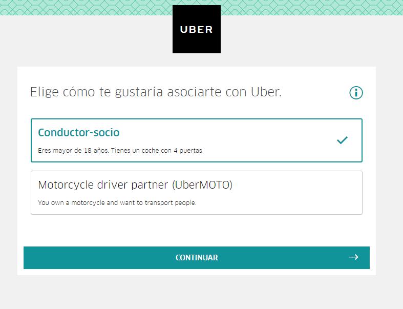Plataforma para elegir el tipo de servicio que se desea realizar.