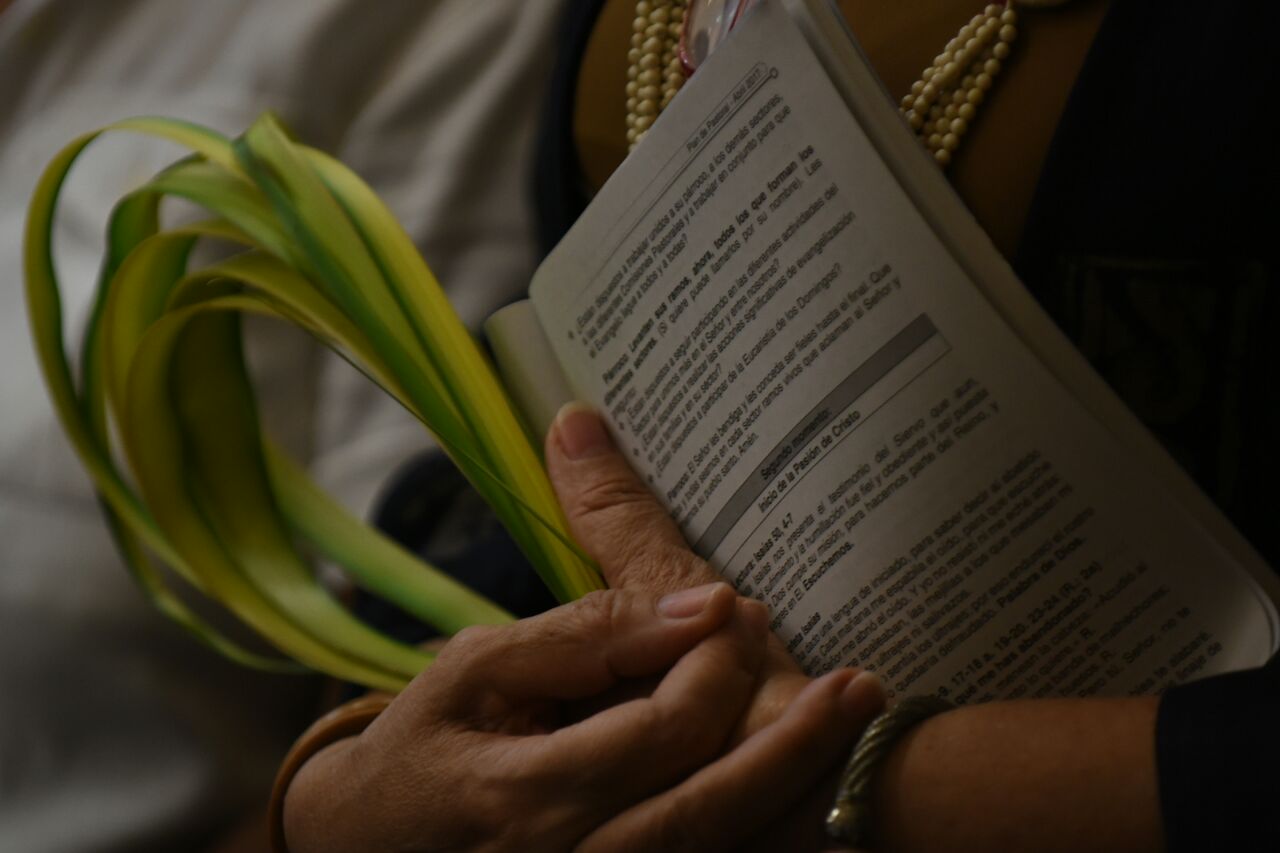 Feligreses participaron de la misa por el Domingo de Ramos, ayer sábado en la iglesia Parroquia San Antonio De Padua.