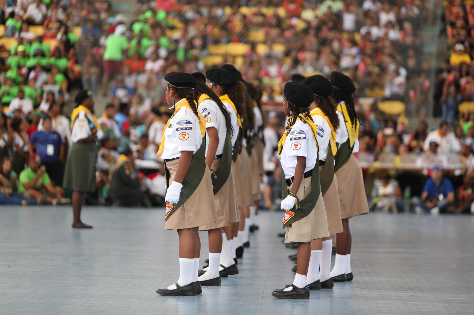 Conquistadores en un evento de exhibición de marchas.