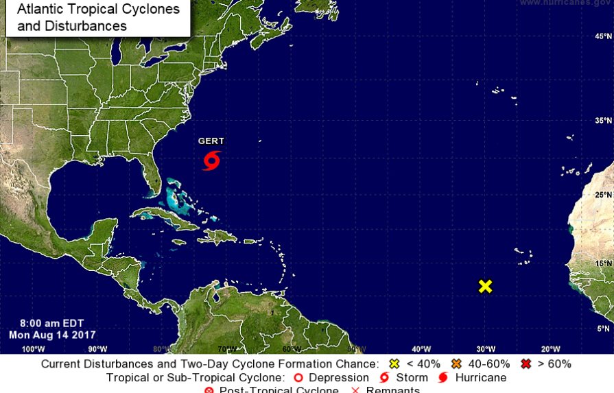 La tormenta tropical Gert se mueve hacia aguas abiertas del Atlántico
