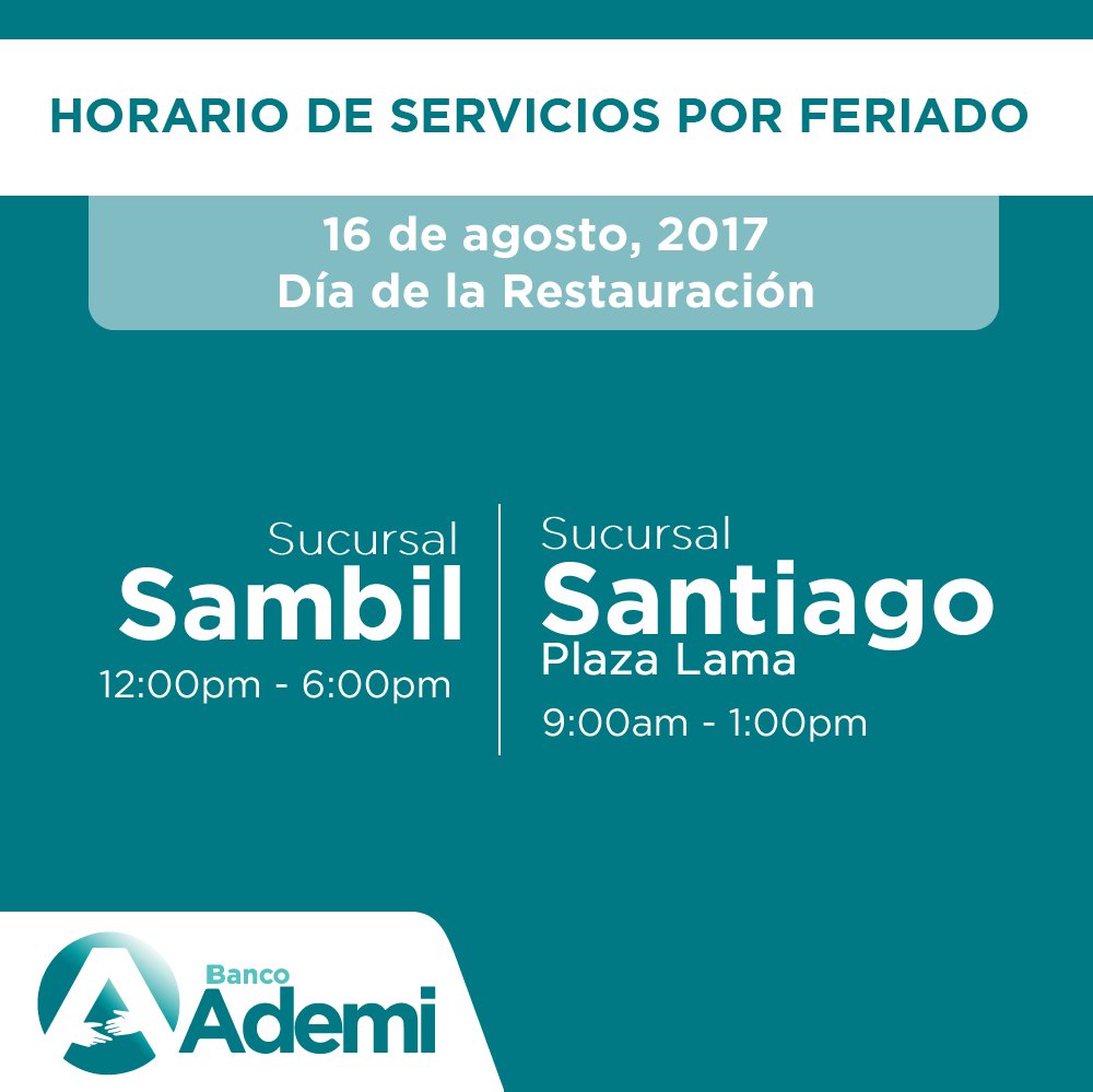 Horario especial del Banco Ademi.