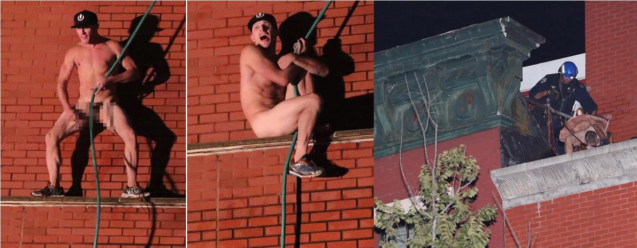 Hombre desnudo sube  al techo de una escuela en Nueva York 