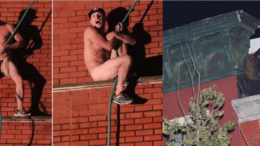 Hombre desnudo sube al techo de una escuela en Nueva York Hombre desnudo sube al techo de una escuela en Nueva York