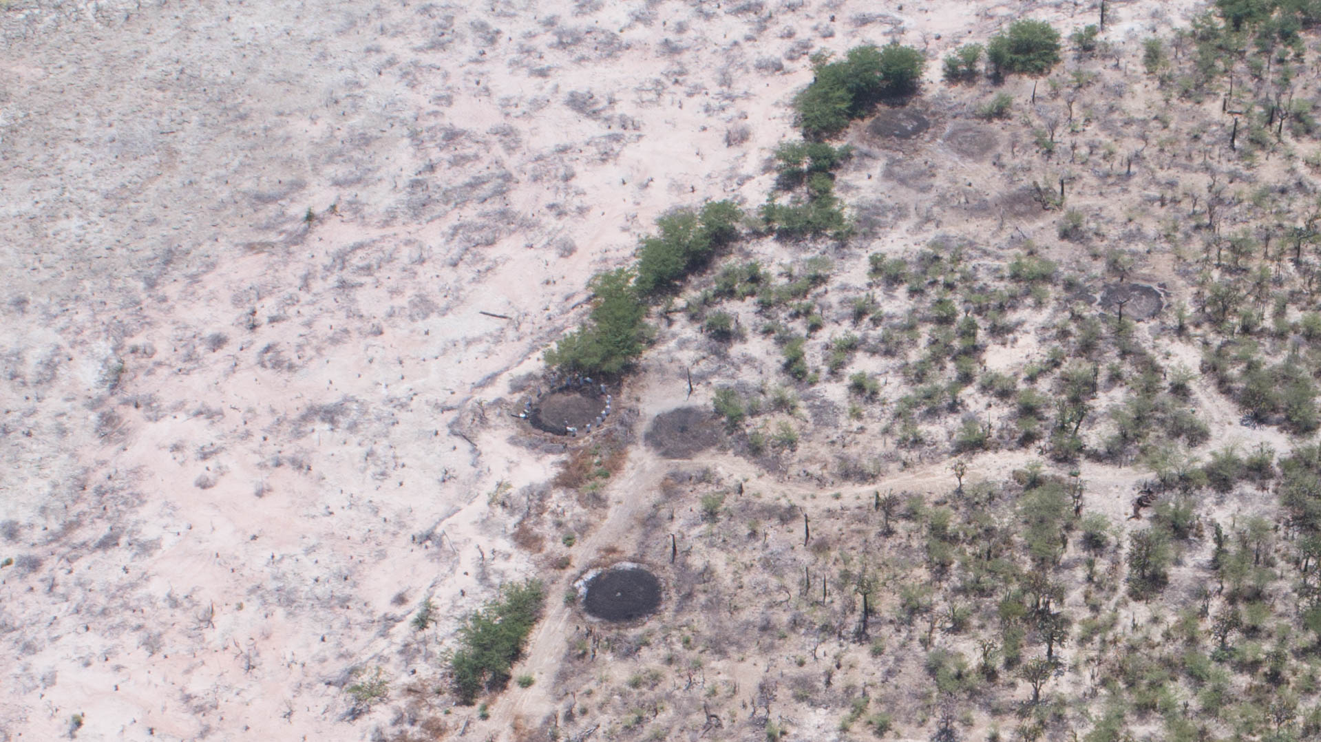 Al centro se puede ver dos hombre que llenan sacos con carbón, desafiando las altas temperaturas.