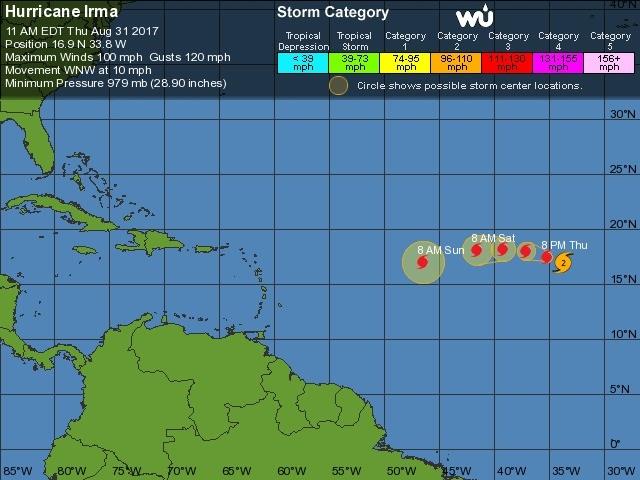 Irma pasa a huracán de categoría 2 en su camino hacia el Caribe