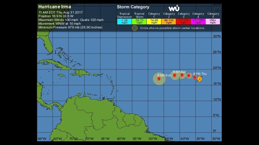 Irma pasa a huracán de categoría 2 en su camino hacia el Caribe