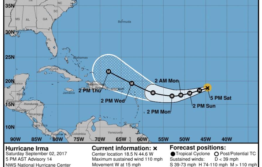 “Irma” avanza como un huracán categoría 2
