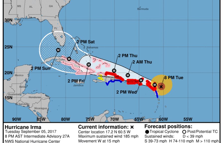 Irma sigue movimiento hacia el oeste y se acerca a las islas de Sotavento 