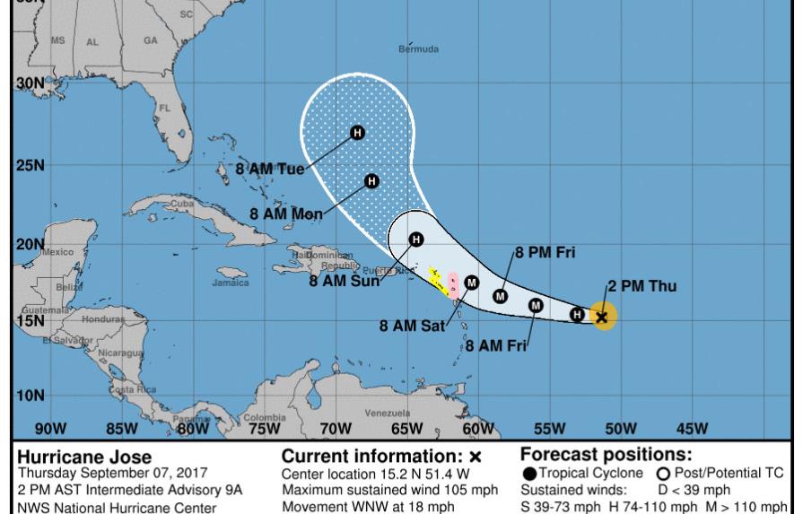 Huracán José se intensifica en el Atlántico a categoría 3 en escala de 5
