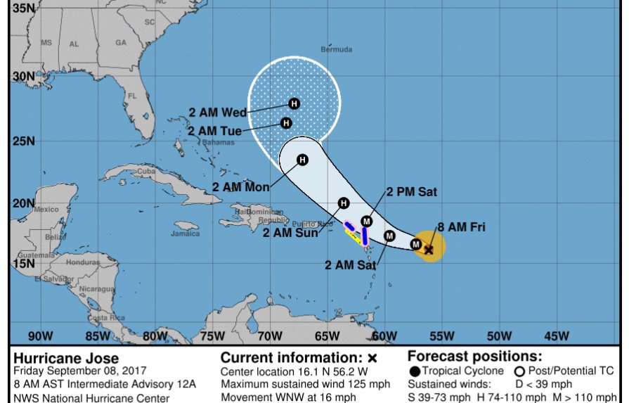 El huracán José sube a categoría 4 horas mientras se acerca a las Antillas