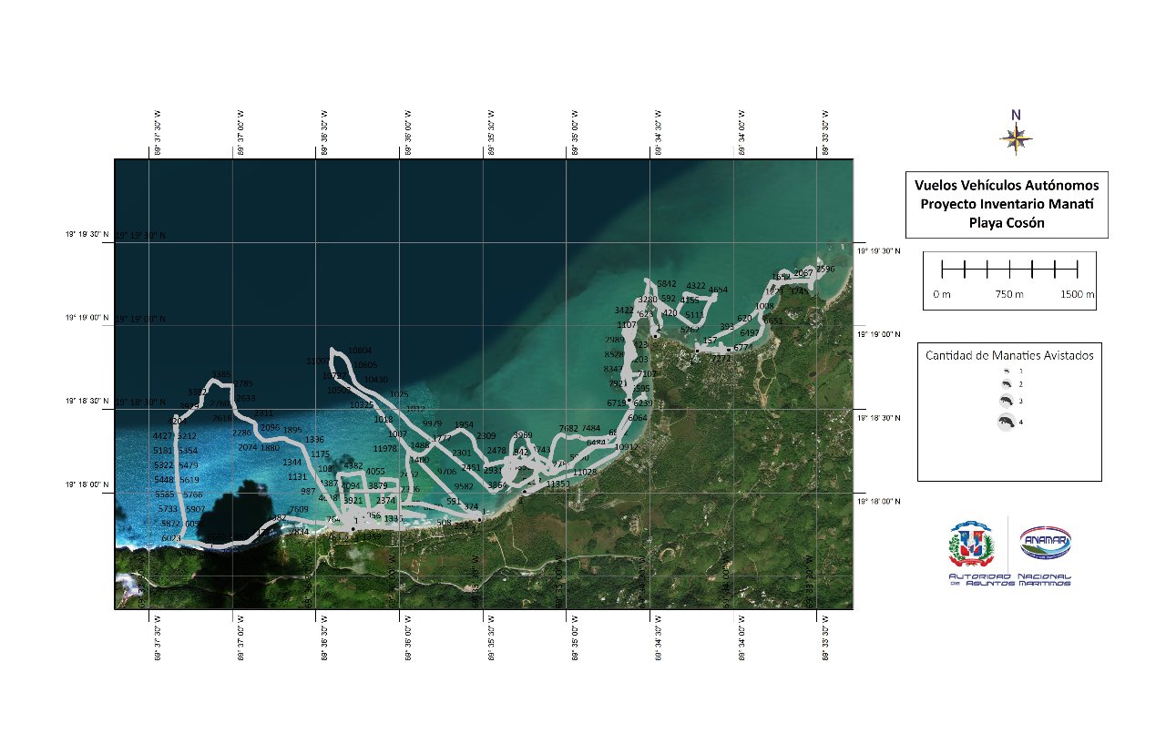 Mapa que muestra los recorridos de ambos drones en la zona.