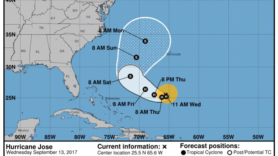 El huracán José, de categoría 1, se mueve entre Bahamas y Bermudas 