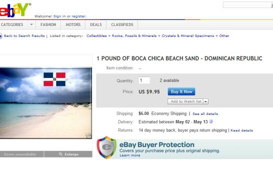 Venden arena de Boca Chica por Ebay.com Venden arena de Boca Chica por Ebay.com