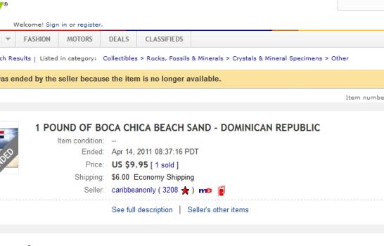 Venden arena de Boca Chica por Ebay.com Venden arena de Boca Chica por Ebay.com