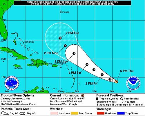 Tormenta Ophelia perderá intensidad lejos de las Antillas