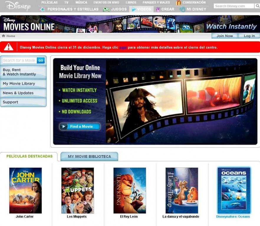 Disney cierra tienda de películas por Internet