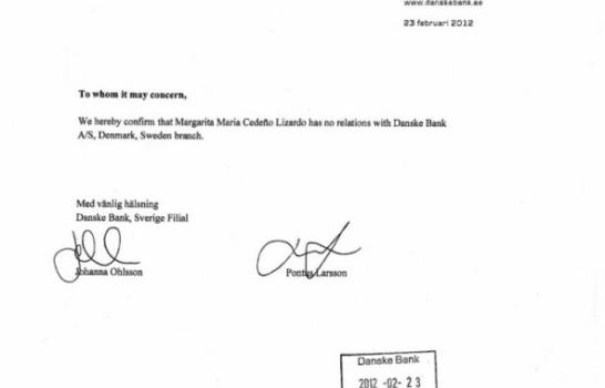 Abogado de Margarita presenta carta que la desvincula del Danske Bank Dinamarca