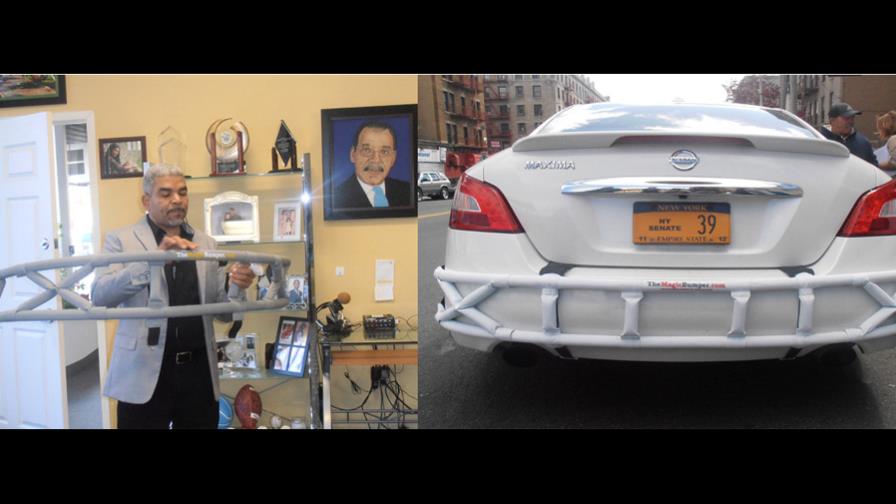 Dominicano fabrica Bumper Mágico ajustable para proteger vehículos