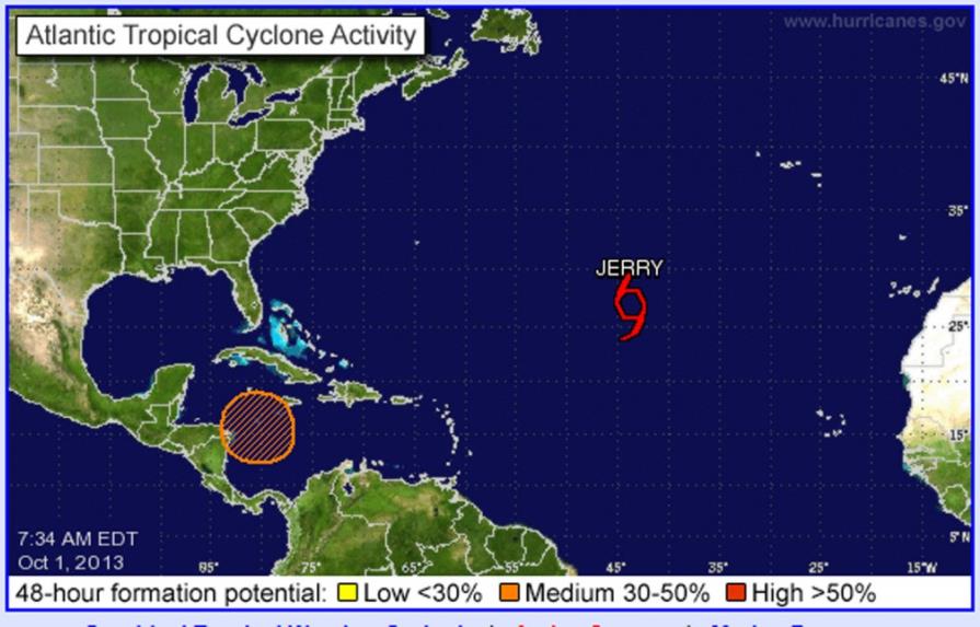 La tormenta tropical Jerry se mantiene estacionaria al Este de las Bermudas