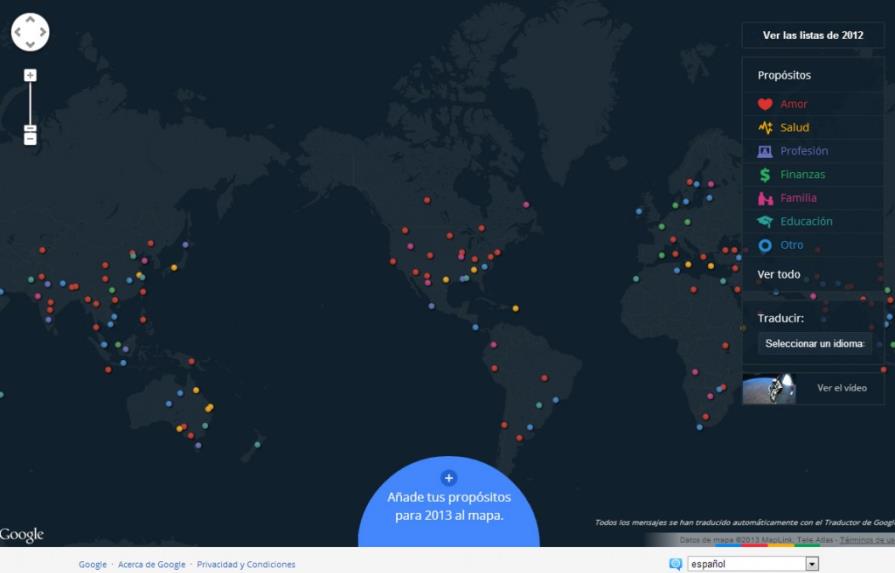 Google muestra en un mapa interactivo todos los propósitos personales para el 2013