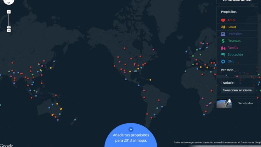 Google muestra en un mapa interactivo todos los propósitos personales para el 2013