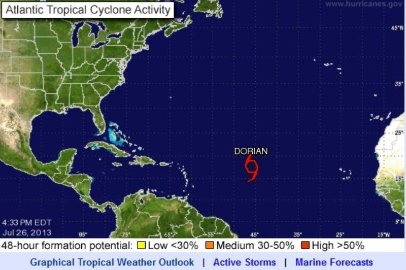 Tormenta Dorian se debilita y se mueve de forma desorganizada en el Atlántico
