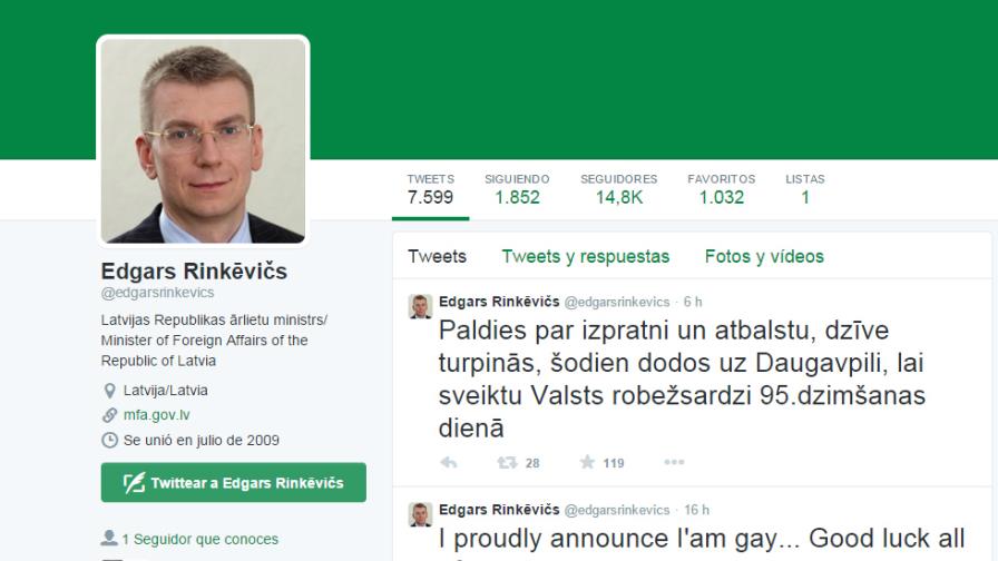 Ministro de Exteriores de letonia tuitea que es gay