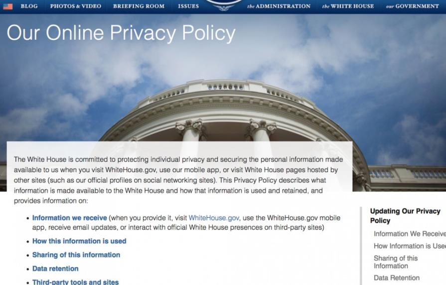 Casa Blanca actualiza política privacidad en línea