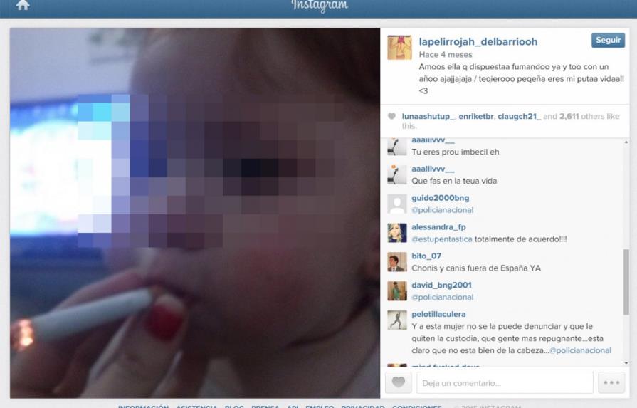 Madre sube a Instagram una fotografía en la que pone a su bebé a fumar